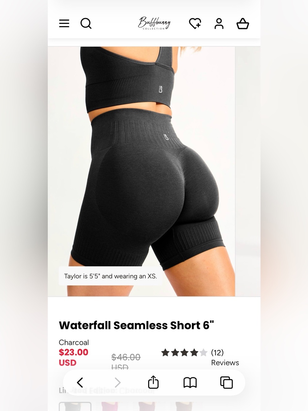 BuffBunny Collection Waterfall Seamless 6” Shorts – Charcoal – NWT – Small